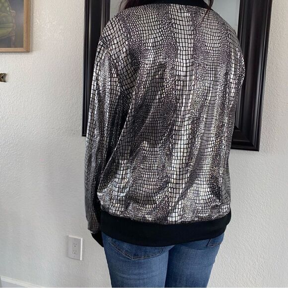 Shein Curve Womens Snakeskin Metallic Long Sleeve Full Zip Jacket Silver 4XL - Picture 7 of 10
